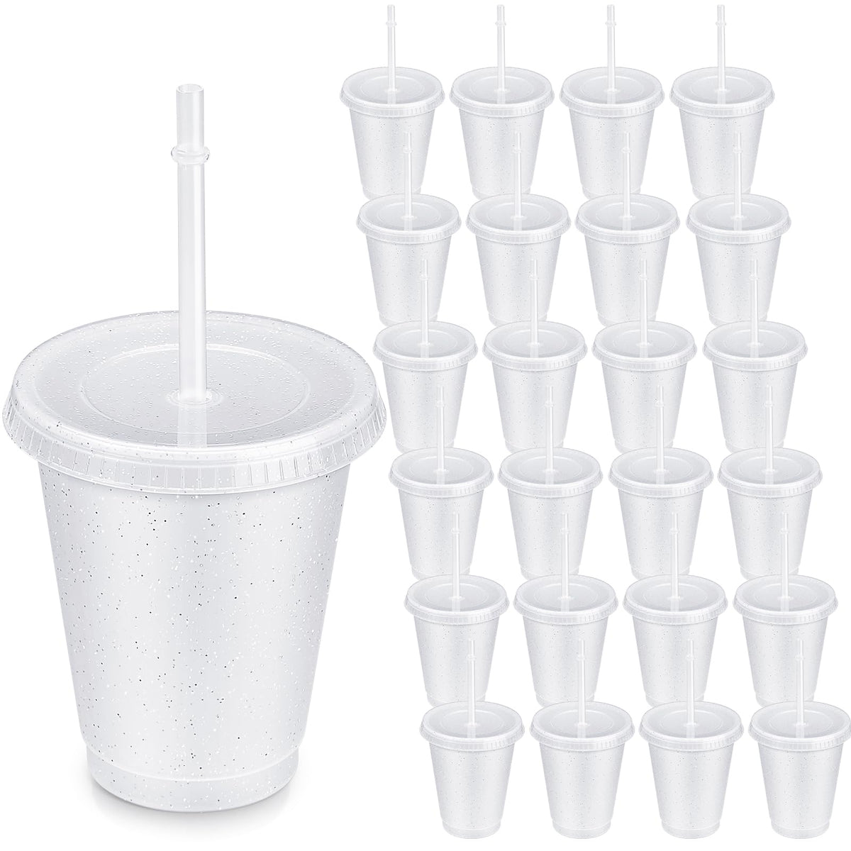 24 Pack 16 oz Plastic Tumblers with Lid and Straw Reusable Cups