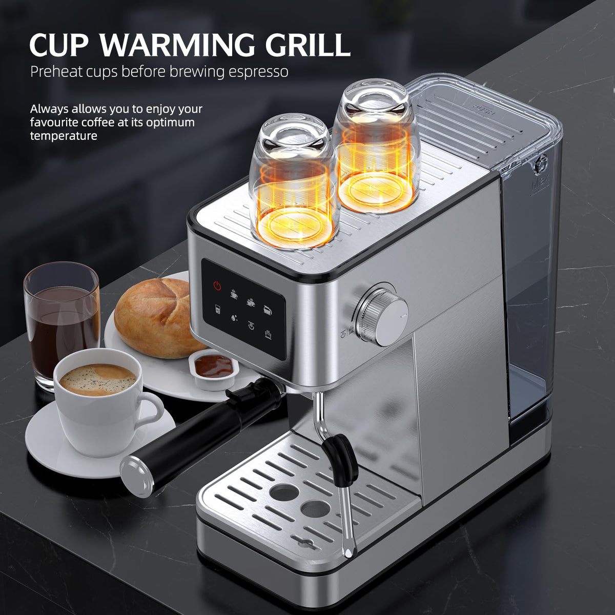 20 Bar Pump Espresso Machine with LED Touchscreen & Steam Wand