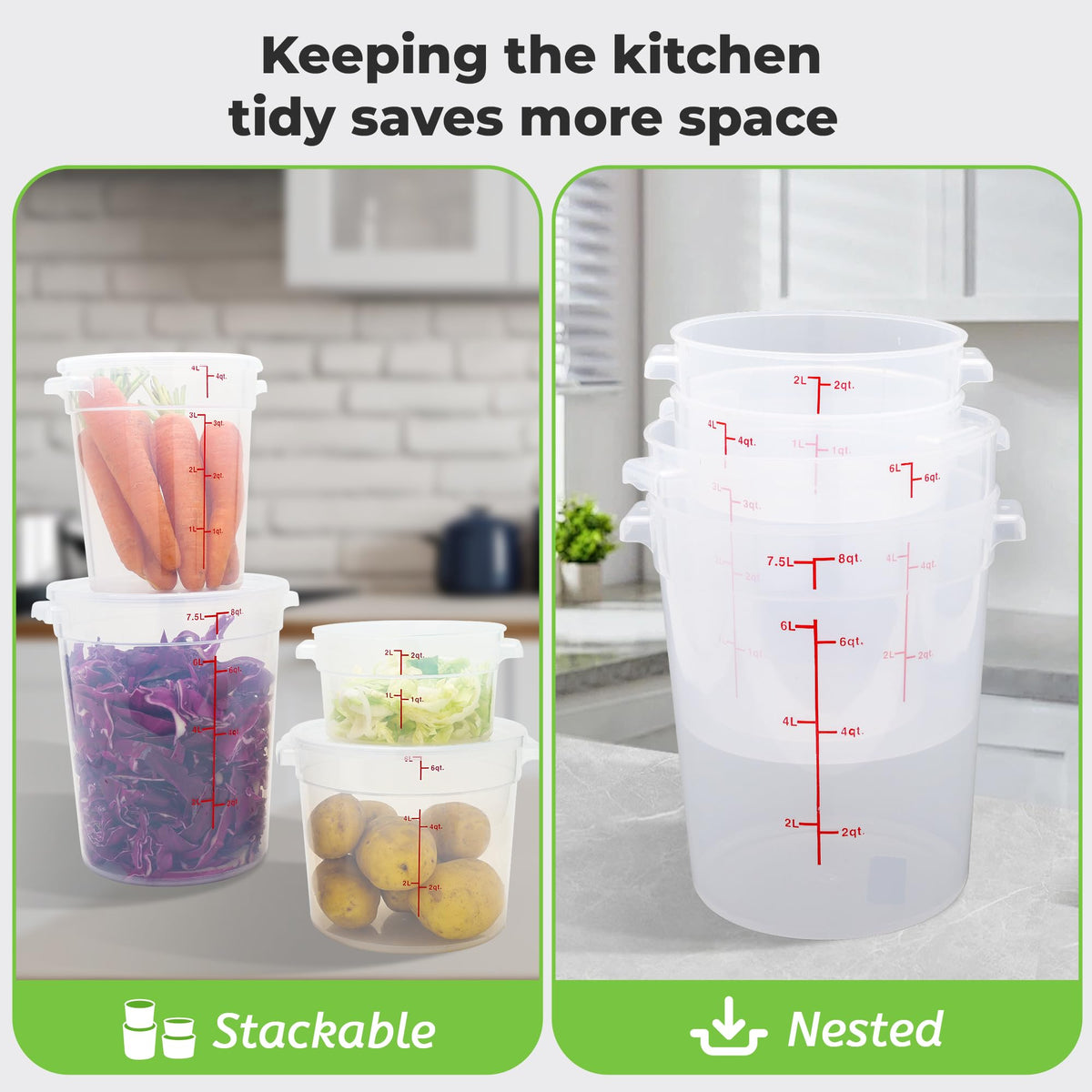 4 Pack 12 Qt Round Food Storage Containers with Lids (4 Count)