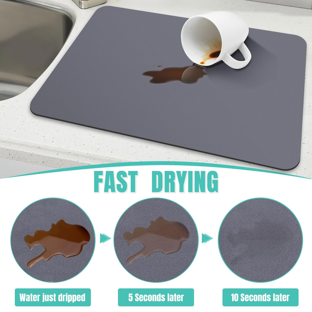 Coffee Mat Super Absorbent Dish Drying Mat Coffee Bar Mat 17"x 30"