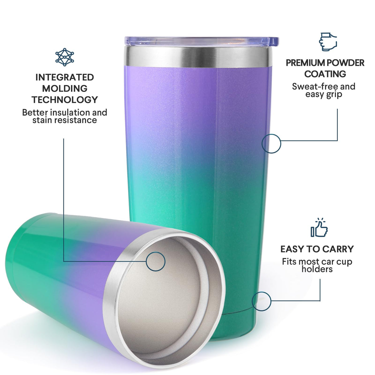 20oz Stainless Steel Tumbler with Lid and Straw Bulk 8 Pack (8 Count)