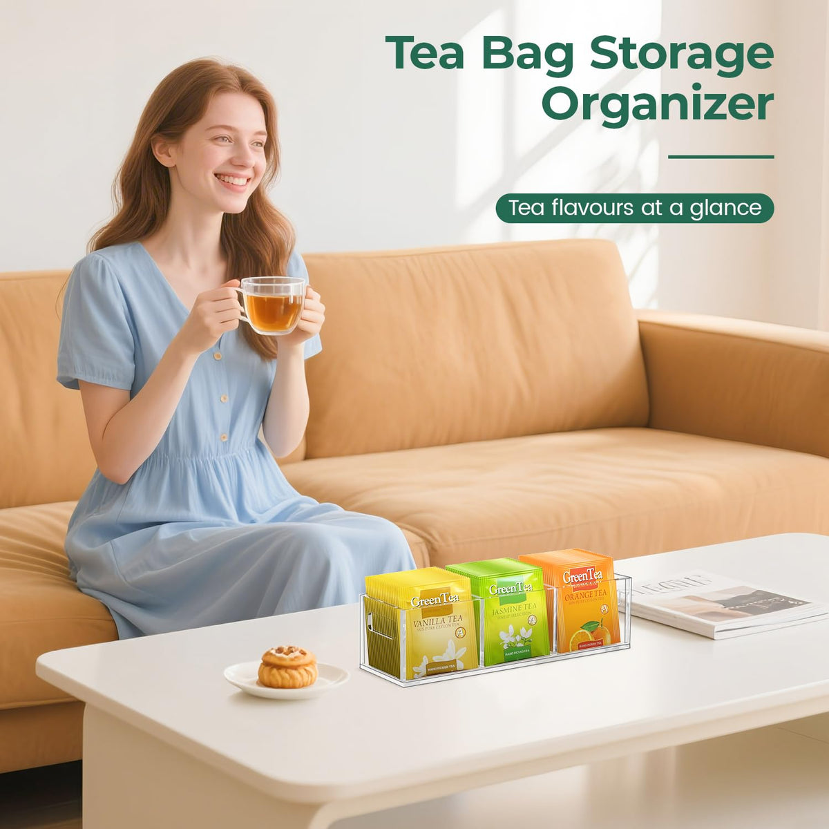 Tea Bag Holder Organizer for Counter Small Acrylic Teabag Caddy Storage