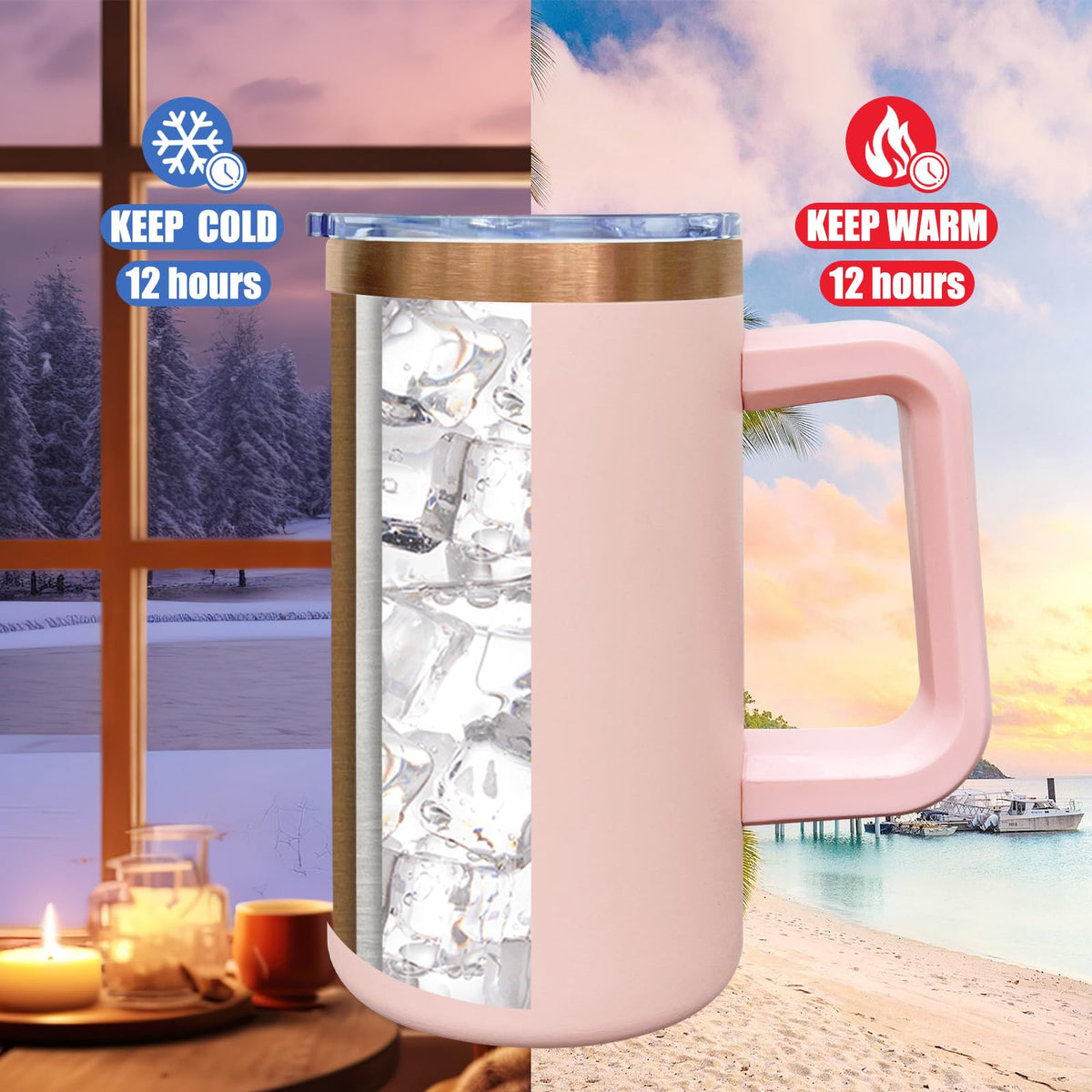 22oz Insulated Coffee Mug Bulk with Handle and Lid Pink (4 Count)