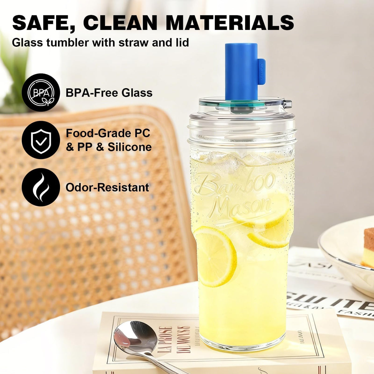 Glass Cups With Lids And Straws (2 Count)