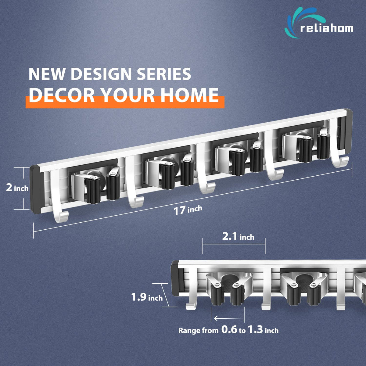 Broom Holder Wall Mount Mop Hanger Tools organizer 4Racks 5Hooks