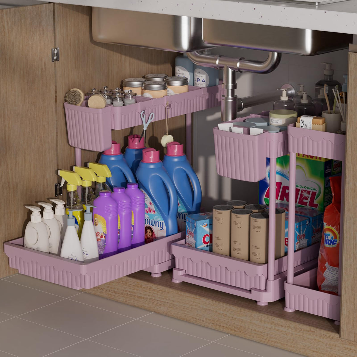 3-Pack 2-Tier L-Shaped Under Sink Organizers with Sliding Drawers (3 Count)