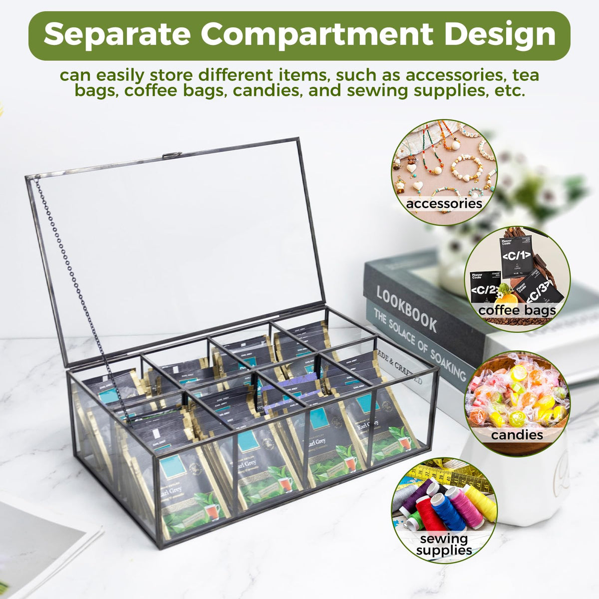 Glass Tea Bag Organizer with Lid