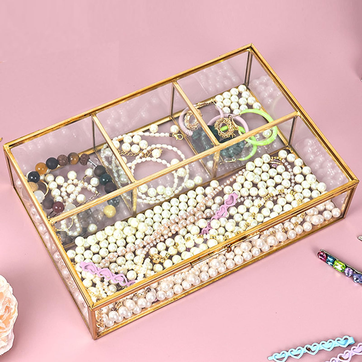 Gold Glass Tea Bag Organizer