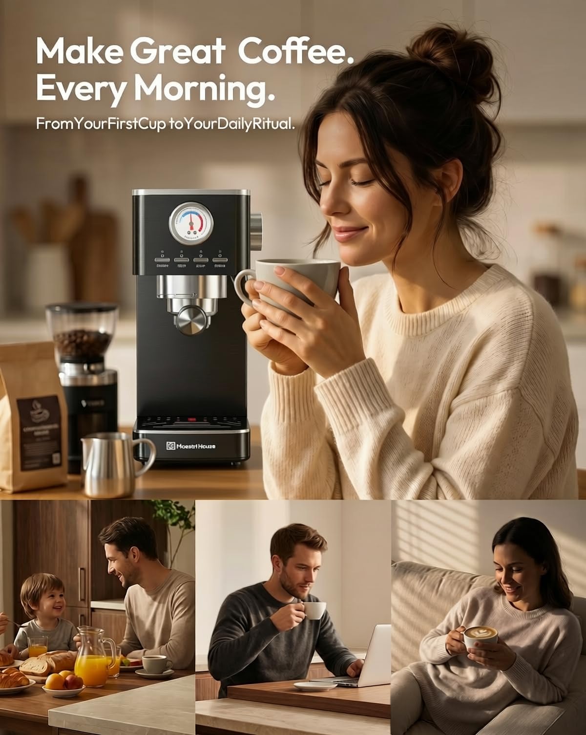 Slim Espresso Machine with Milk Frother