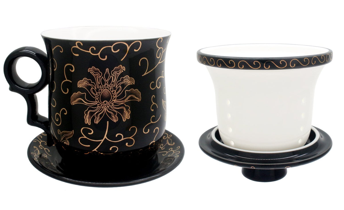 Porcelain Tea Cup with Infuser Lid and Saucer Sets
