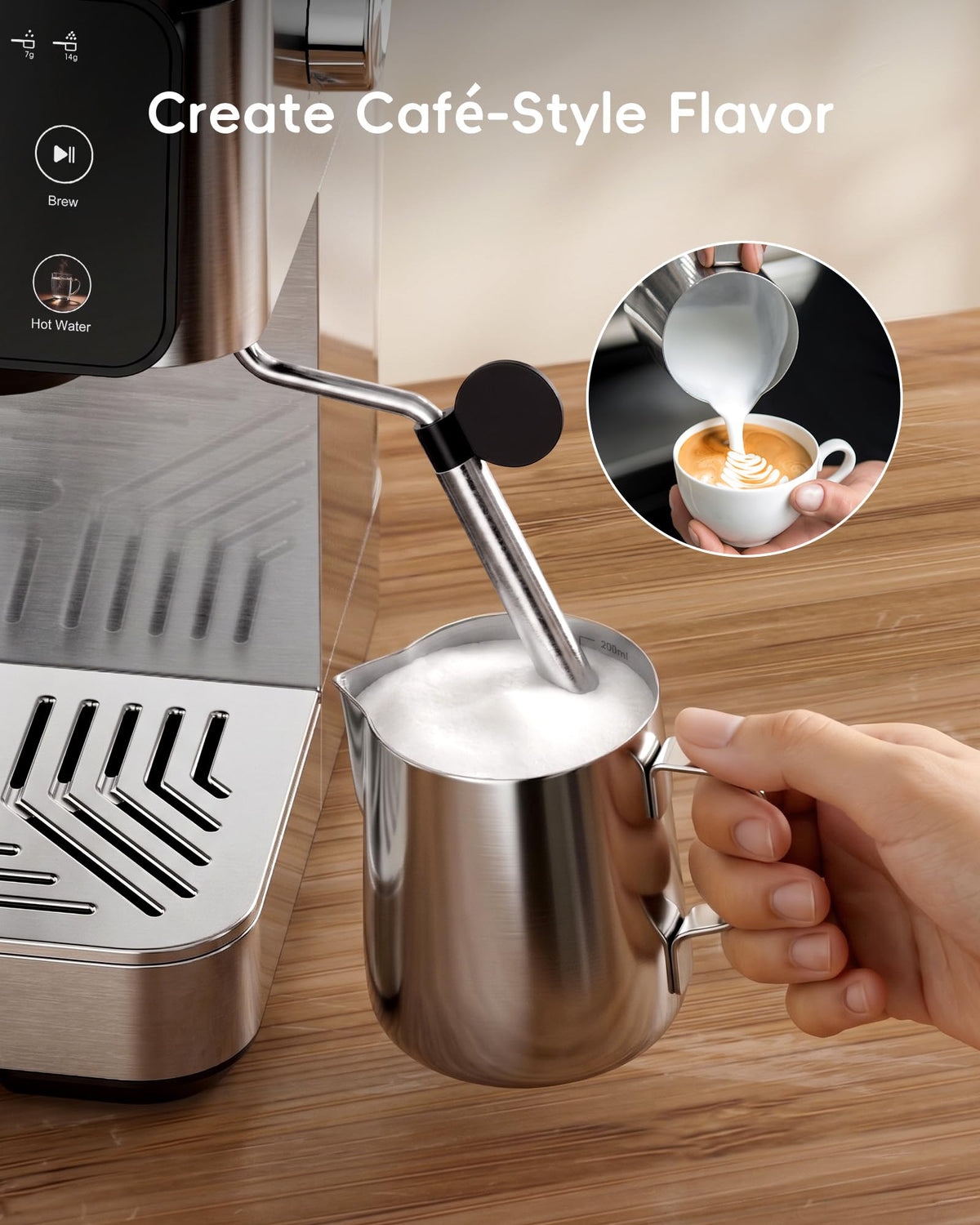 2-in-1 Espresso Machine with Milk Frother, Guided Touchscreen
