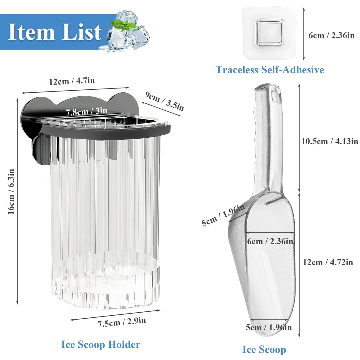 Plastic Ice Scoop with Holder for Freezer Countertop Ice Machine (2 Count)