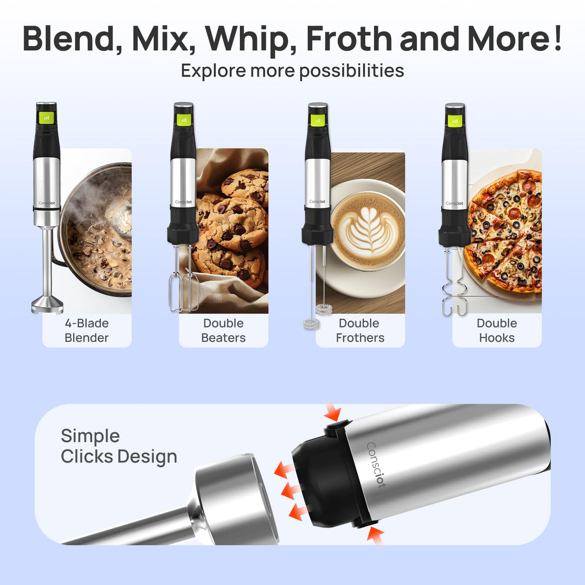 4-in-1 Immersion Blender Handheld Max 1100W, Trigger Speed Control