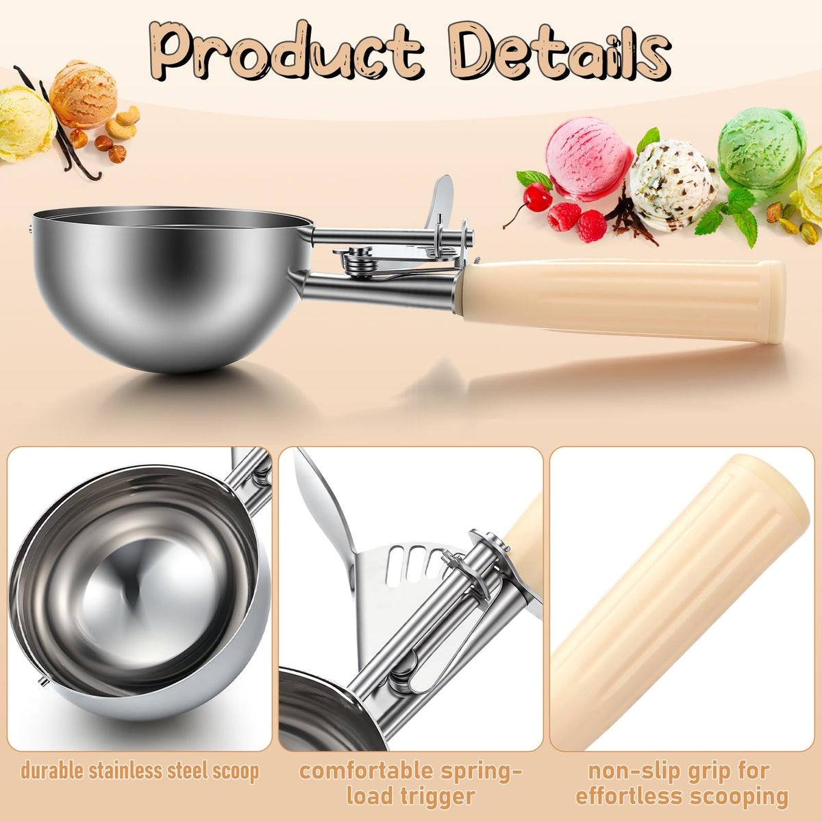 4 Pcs Ice Cream Scooper with Trigger (4 Count)