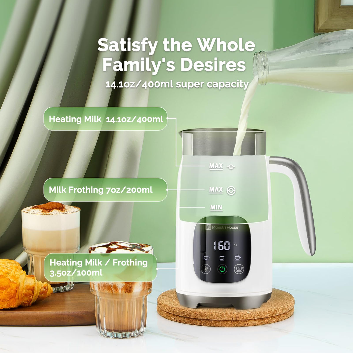 14OZ BasicFro 400 Milk Frother and Steamer