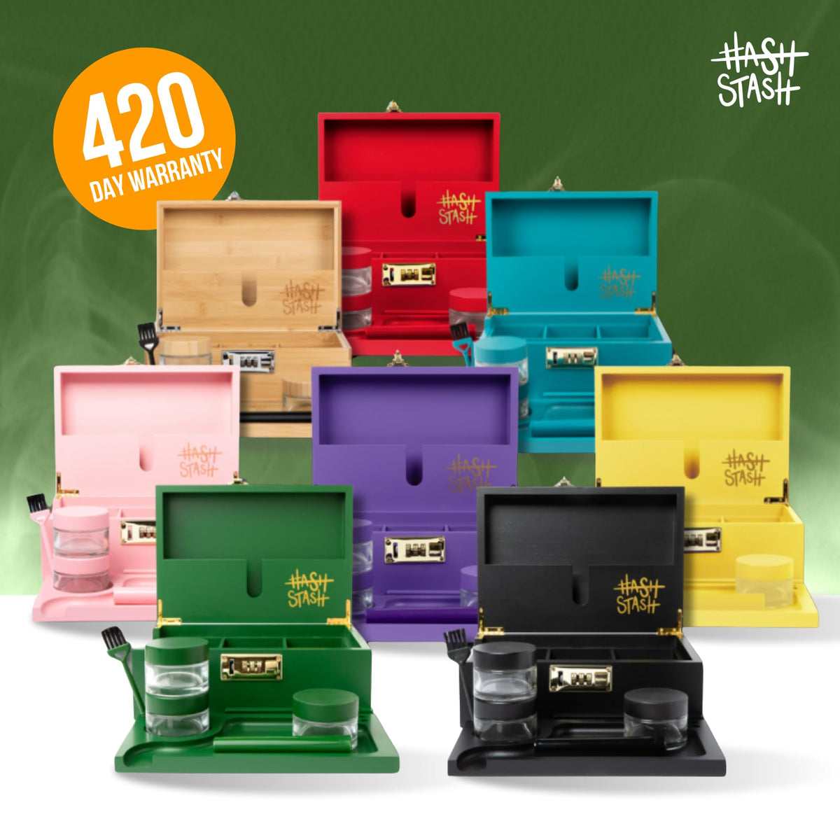 OG Large Bamboo Storage Box with Combination Lock & 3 Jars