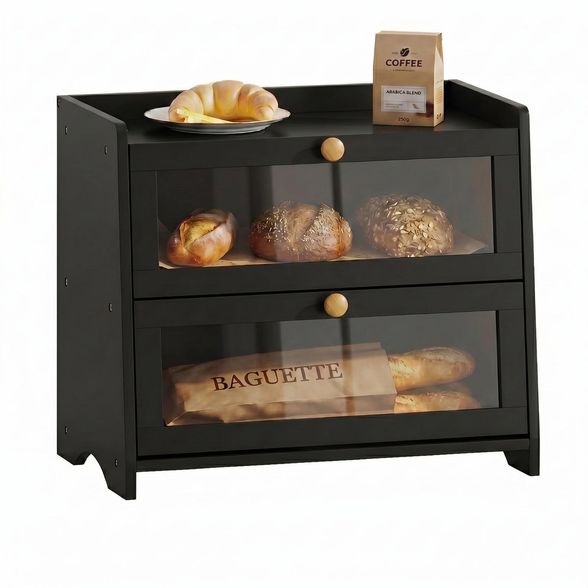 Black Bread Box for Kitchen Countertop
