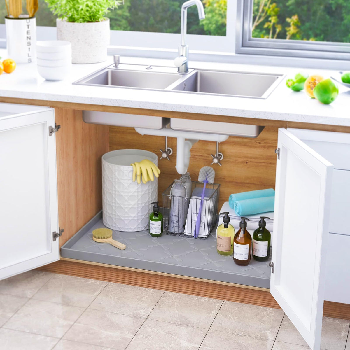 Waterproof Under Sink Mat 22" x 22" Silicone Mat Cabinet Protector