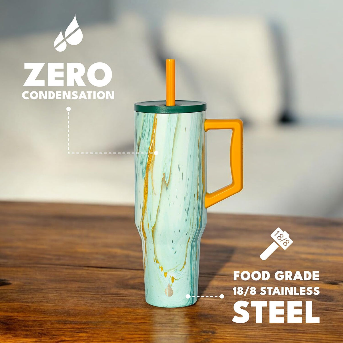 Spill Proof 40oz Insulated Tumbler with Handle & Straw Travel Mug