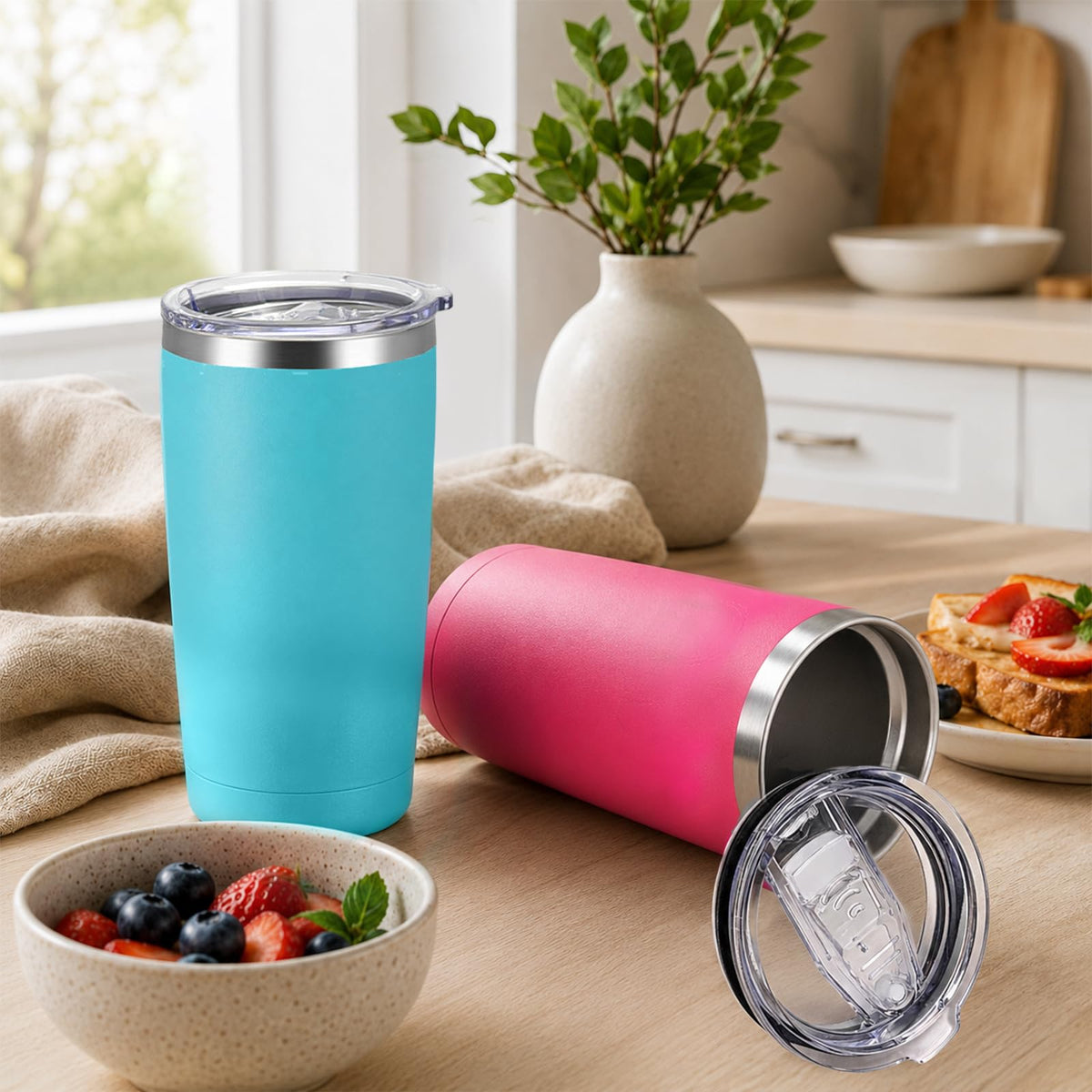 20 Pack Stainless Steel Tumbler Bulk 20oz Insulated Vacuum Travel Mug Powder Coated Coffee Mug Gift for Laser Engraving (20 Count)