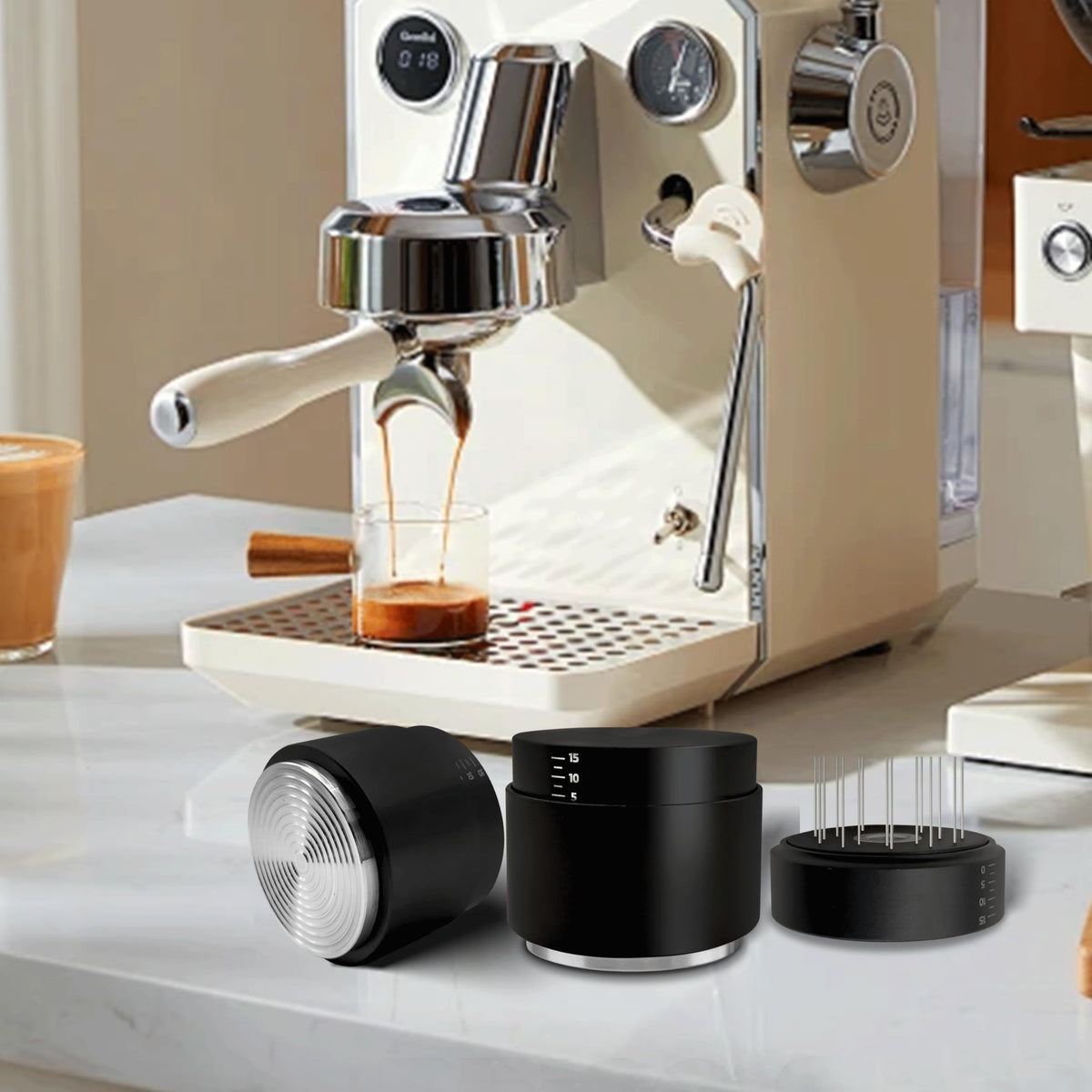 3-in-1 Coffee Distributor and Tamper with WDT Tool – Espresso Distribution Tool Set, Professional Espresso Accessories Kit, Fits 51mm Portafilters (51mm)