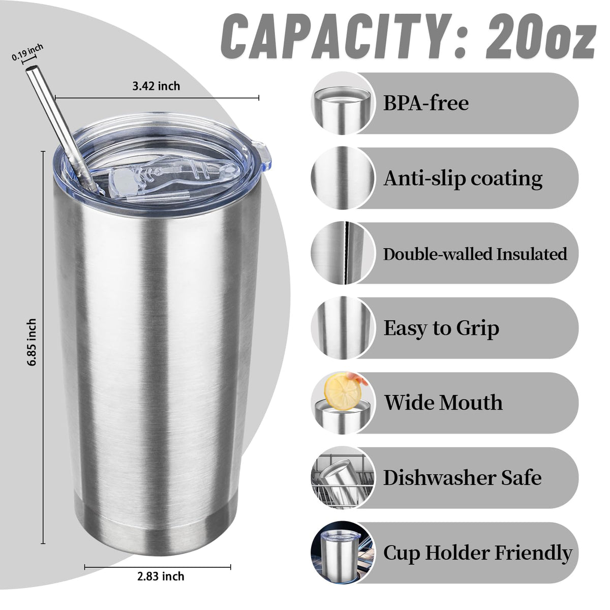 20 oz Tumbler with Lids and Straws (4 Count)