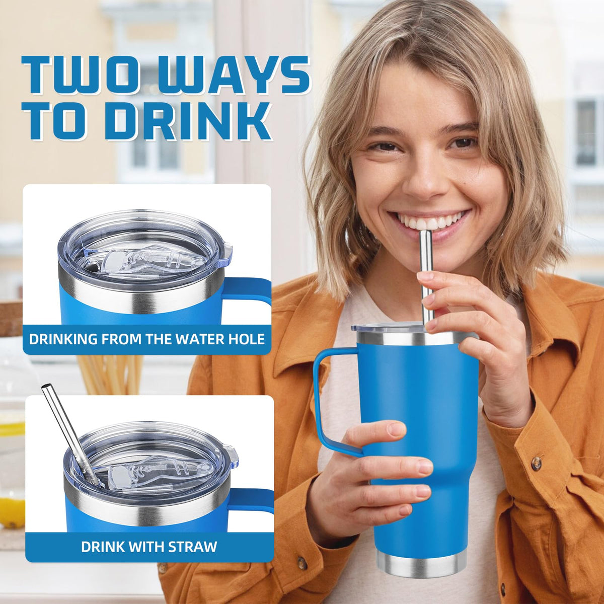 20 oz Tumbler with Handle Stainless Steel Insulated Coffee Tumbler with Lid and Straw Double Wall Vacuum Insulated Coffee Mug Leak Proof Travel Mug Tumbler for Hot and Cold Drink (8 Count)