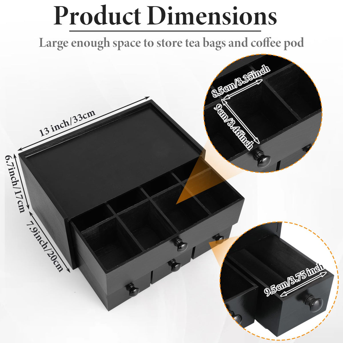 Wooden Tea Box Organizer with Drawer Wooden Coffee Pod Organizer Tea and Coffee Storage Box Double Layer for Countertop Display Cup Drawer Storage Under Brewer