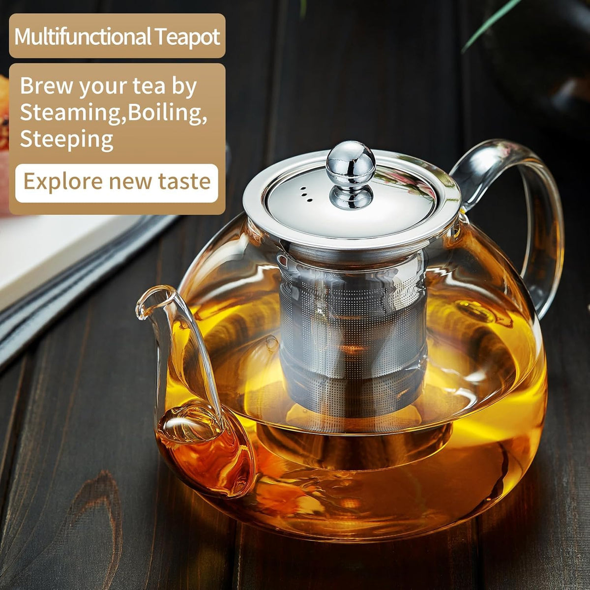 39OZ (1150ML) Glass Teapot with Infuser Stovetop Safe, Clear Glass Tea Pot Kettle, Borosilicate Tea Pot with Infusers Filter for Loose Tea, Tea Kettle Dishwasher Safe