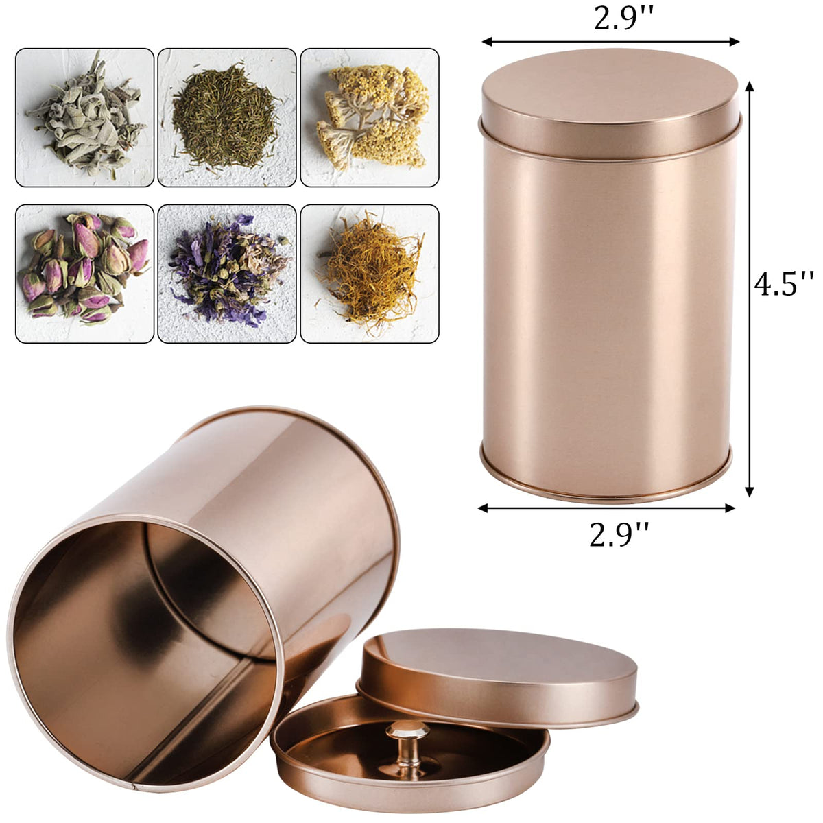 6 Pack Tea Tin Canister with Airtight Double Lids (6 Count)