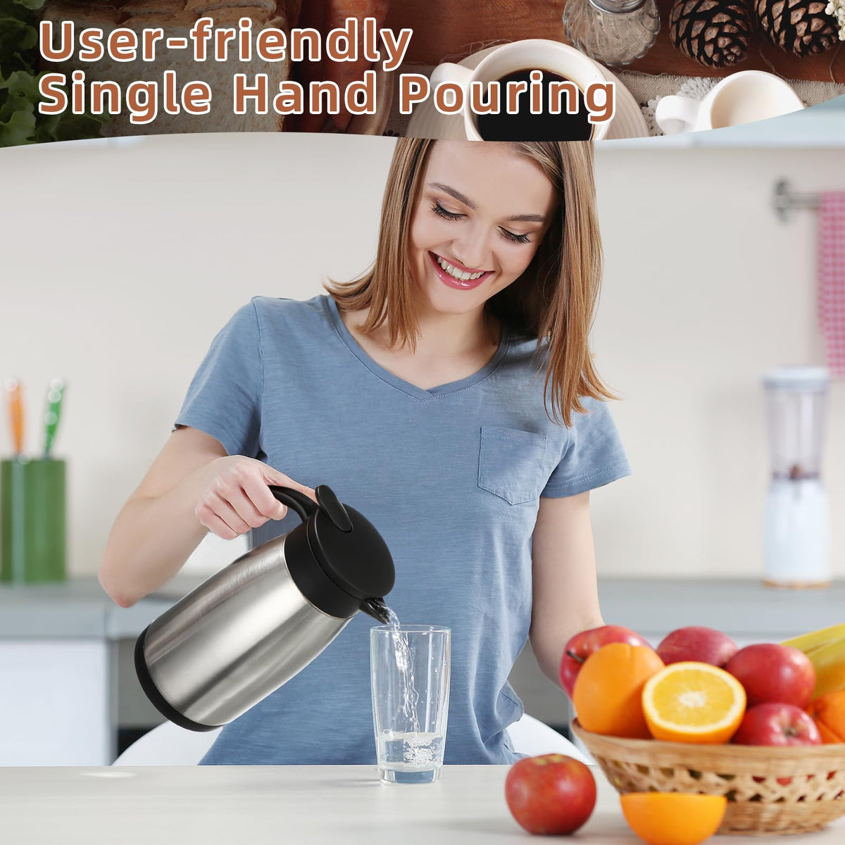 2 Pcs Thermal Coffee Carafe Insulated Stainless Steel Coffee Carafe for Hot Liquid Vacuum Thermal Pot Creamer Pitcher Dispenser with Brushes Keeping Hot Water Milk (2 Count)