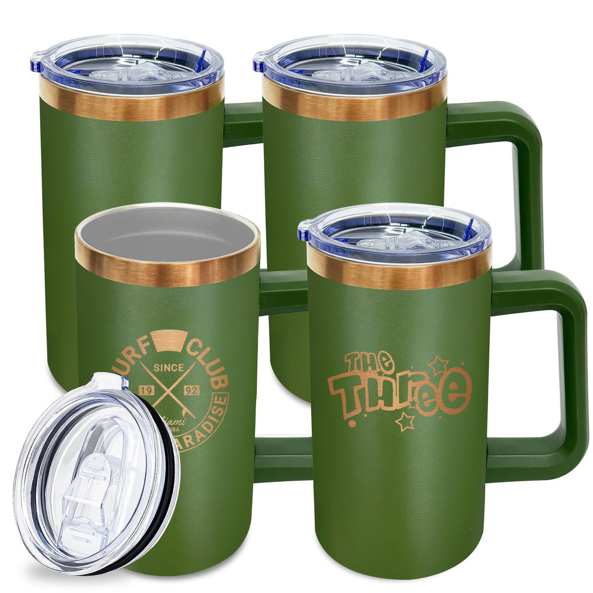22oz Insulated Coffee Mug Bulk with Handle and Lid Army Green (4 Count)