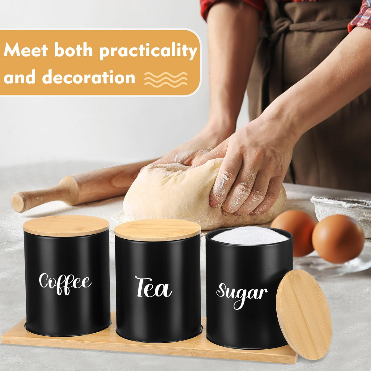 Coffee Tea Sugar Container Set with Tray