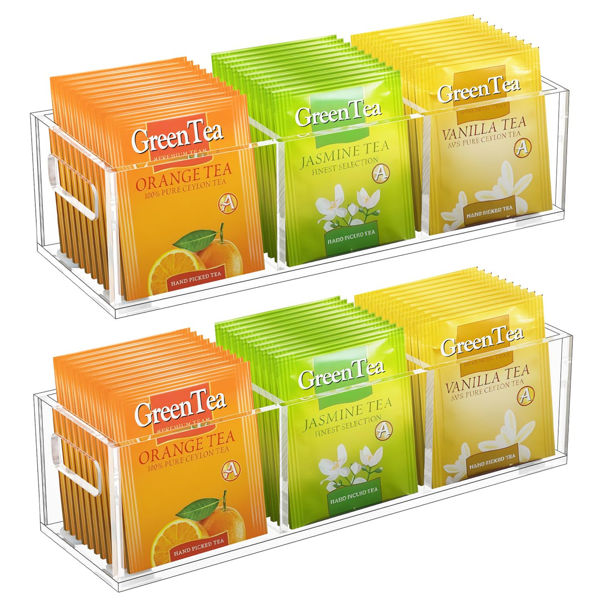 Tea Bag Holder Organizer for Counter Small Acrylic Teabag Caddy Storage
