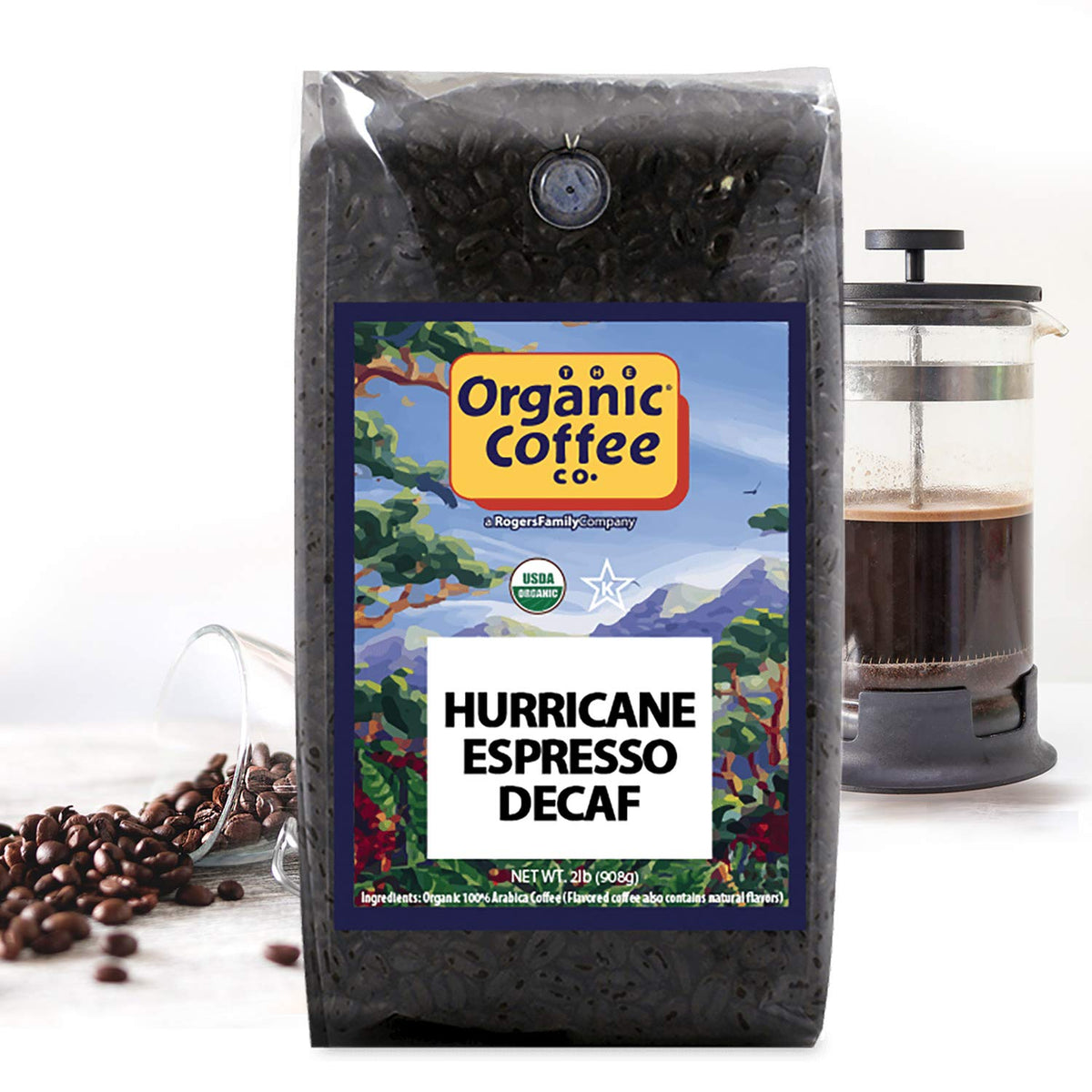 Organic Coffee Co. DECAF Hurricane Espresso Roast Whole Bean (32 Ounce)