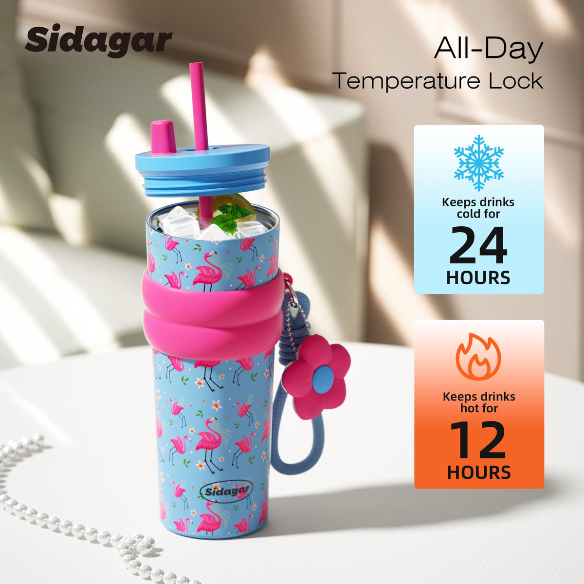 24 oz Stainless Steel Tumbler with Lid and Straw
