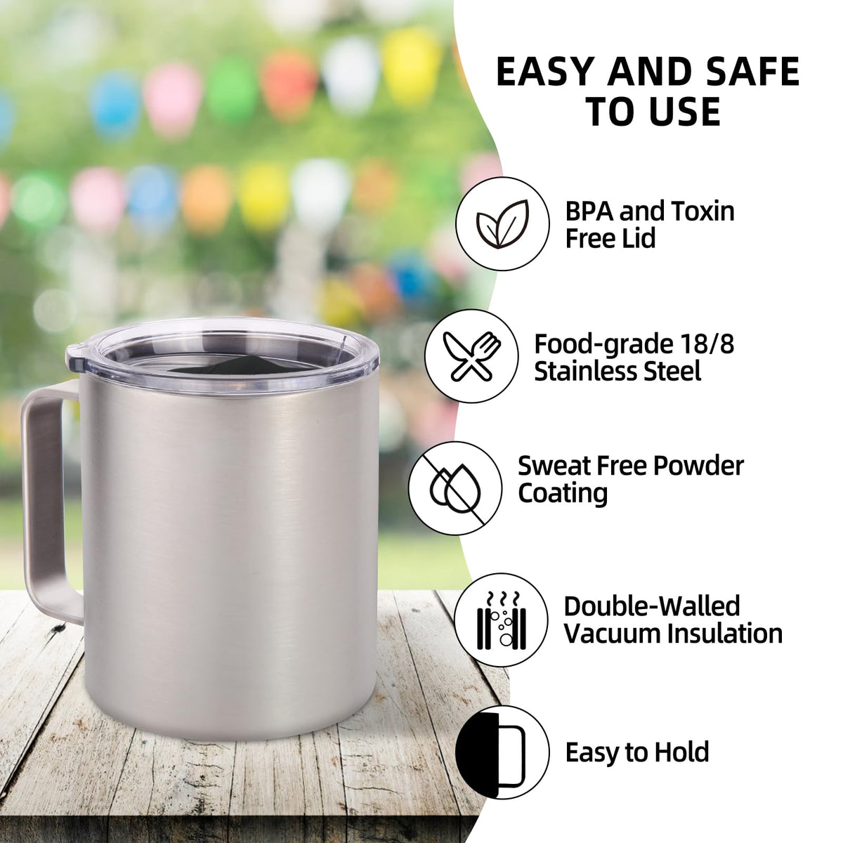14oz Insulated Stainless Steel Coffee Mug with Lid Bulk 4 Pack (4 Count)