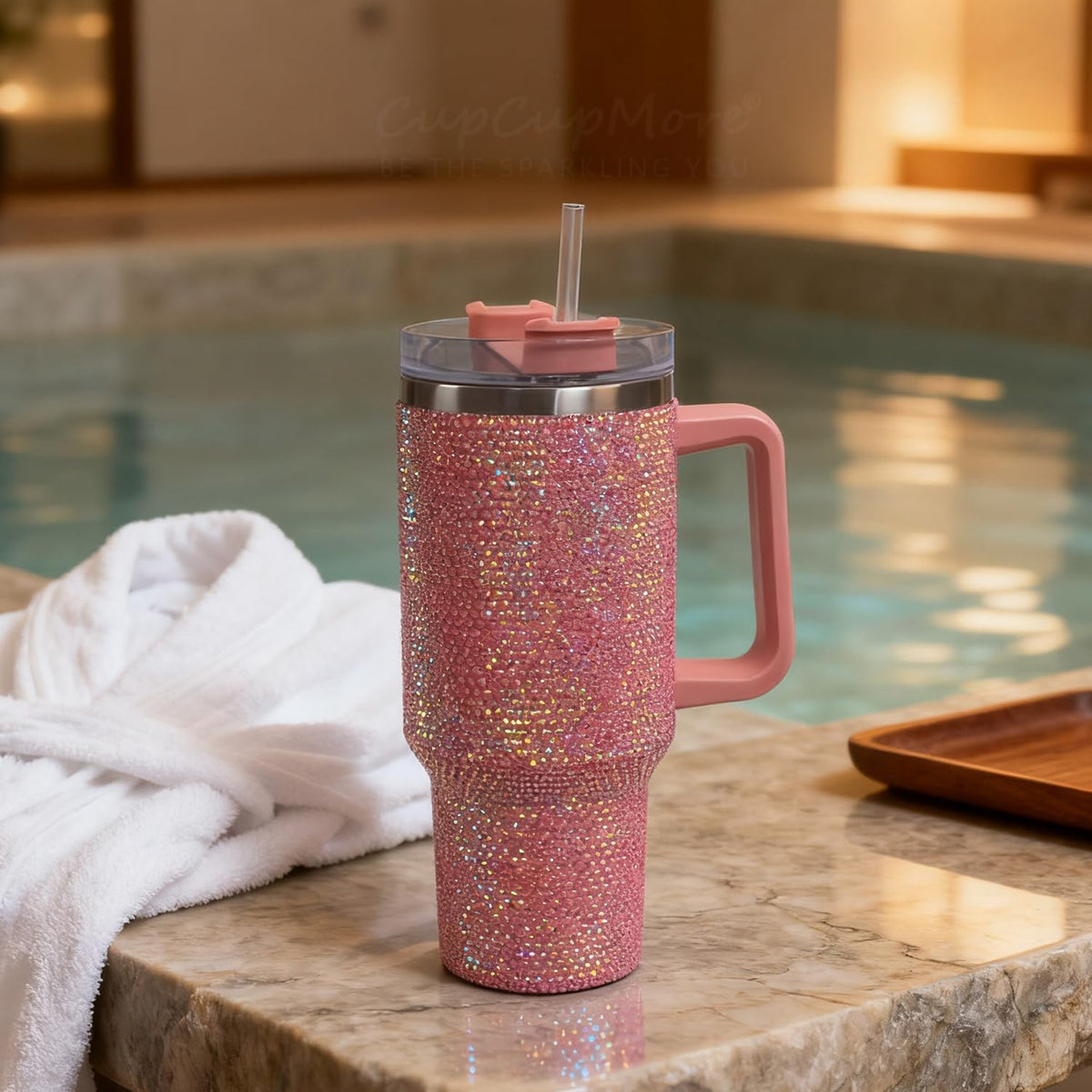 40oz Bling Rhinestone Tumbler with Handle and Straw Glitter Cups