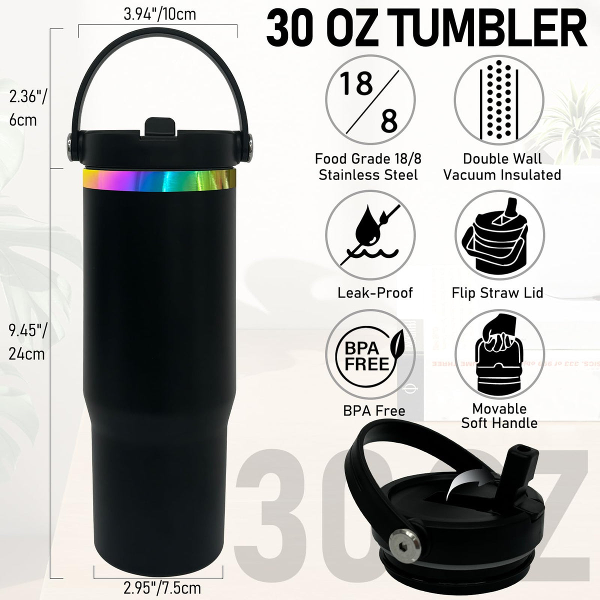 30 oz Tumbler Bulk with Top Handle and Flip Straw Black
