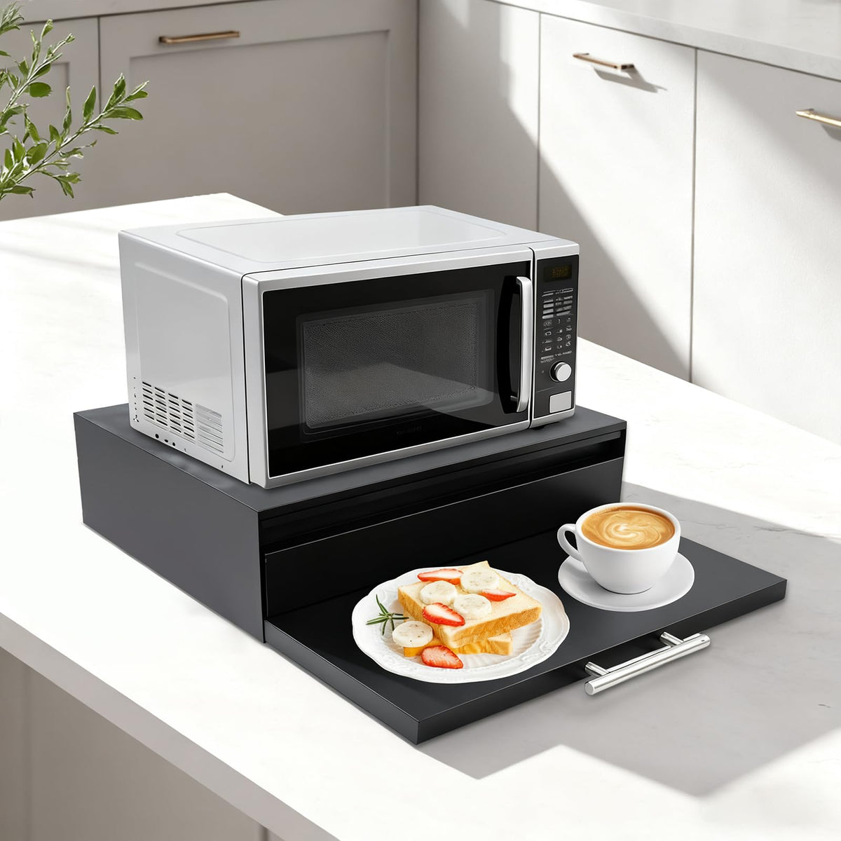 Microwave Rack Coffee Pod Holder with Drawer & Shelf