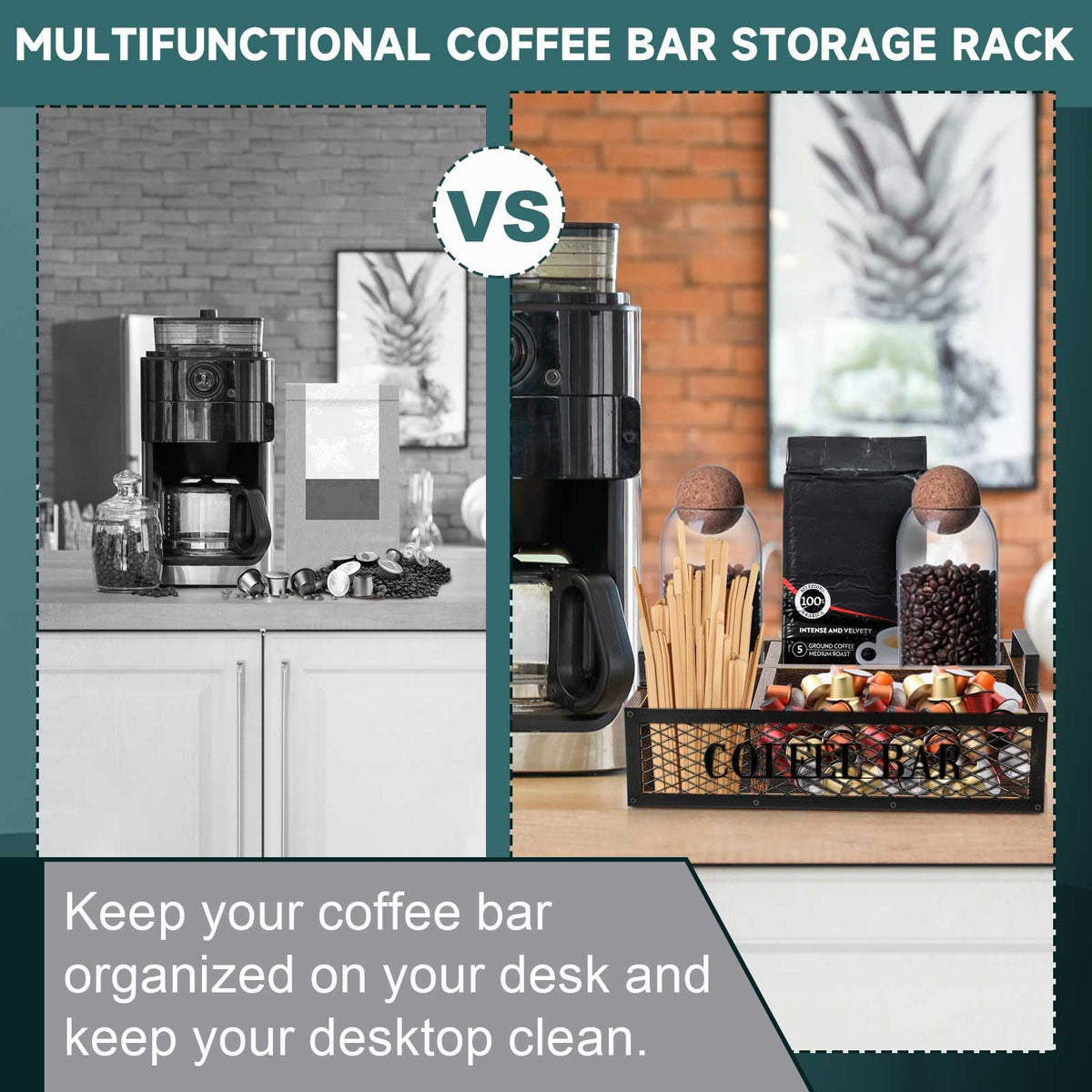 Coffee Organizer for Countertop Wood Bar