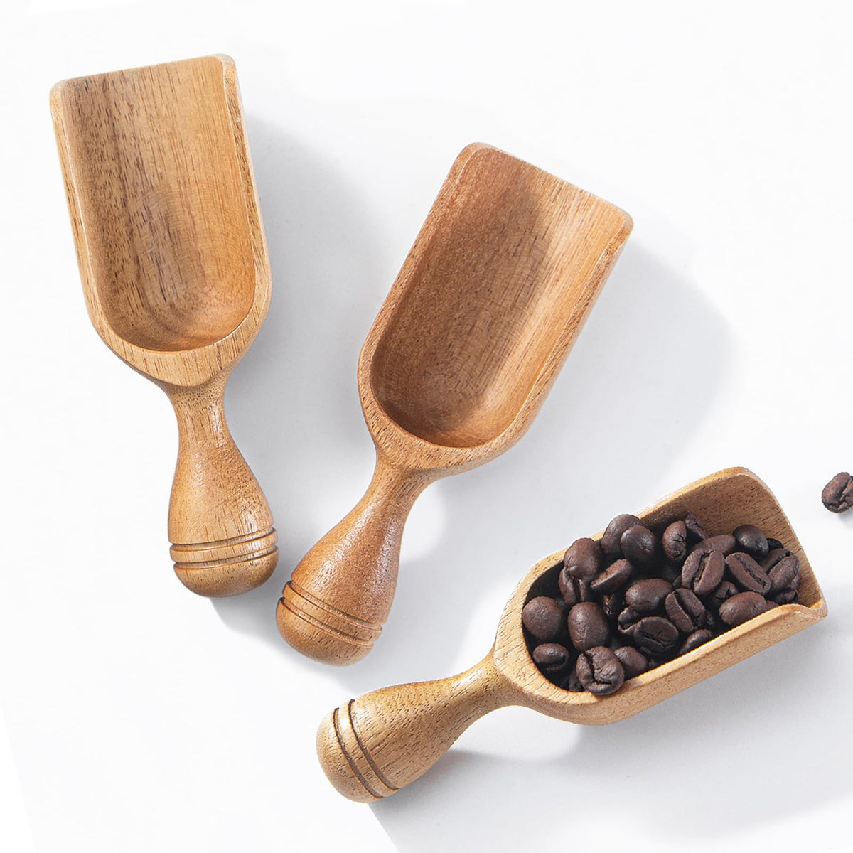Wooden Scoops for Canisters 3PCS Wooden Scoop for Jars Acacia 4.5″ Mini Scoop for Ground Coffee bath Scooper salt Laundry Scoop Measuring Spoon Shovel (3 Count)