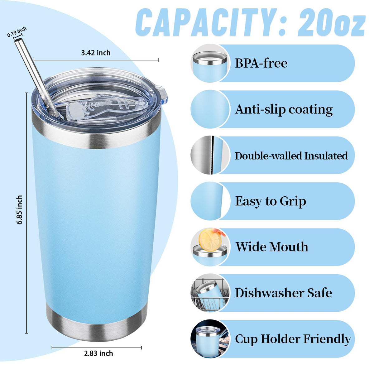 20 oz Tumbler with Lids and Straws