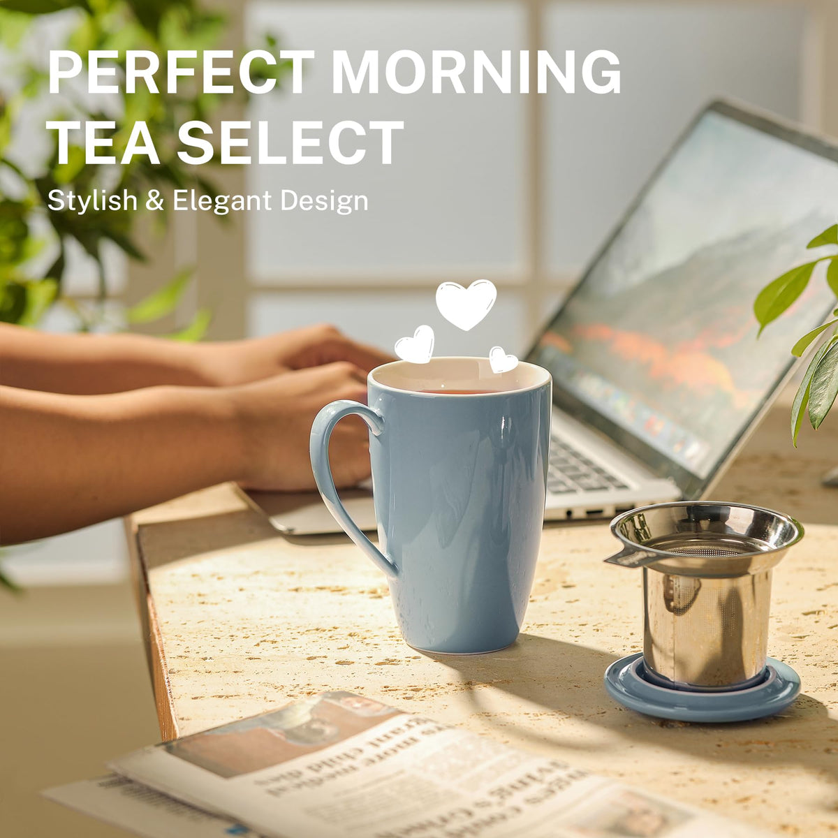 15 OZ Porcelain Tea Mug with Infuser and Lid