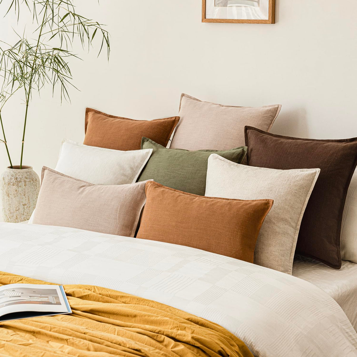 Pack of 2 Decorative Linen Solid Throw Pillow Covers Soft Accent Cushion Case Farmhouse Neutral Pillowcase for Chair Couch Sofa Bedroom Living Room Home Decor 20 x 20 Inch Tan Beige (2 Count)