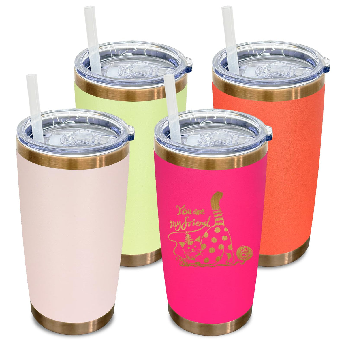 20 oz Tumbler Bulk Stainless Steel Tumblers with Lids and Straws Mixed B (4 Count)