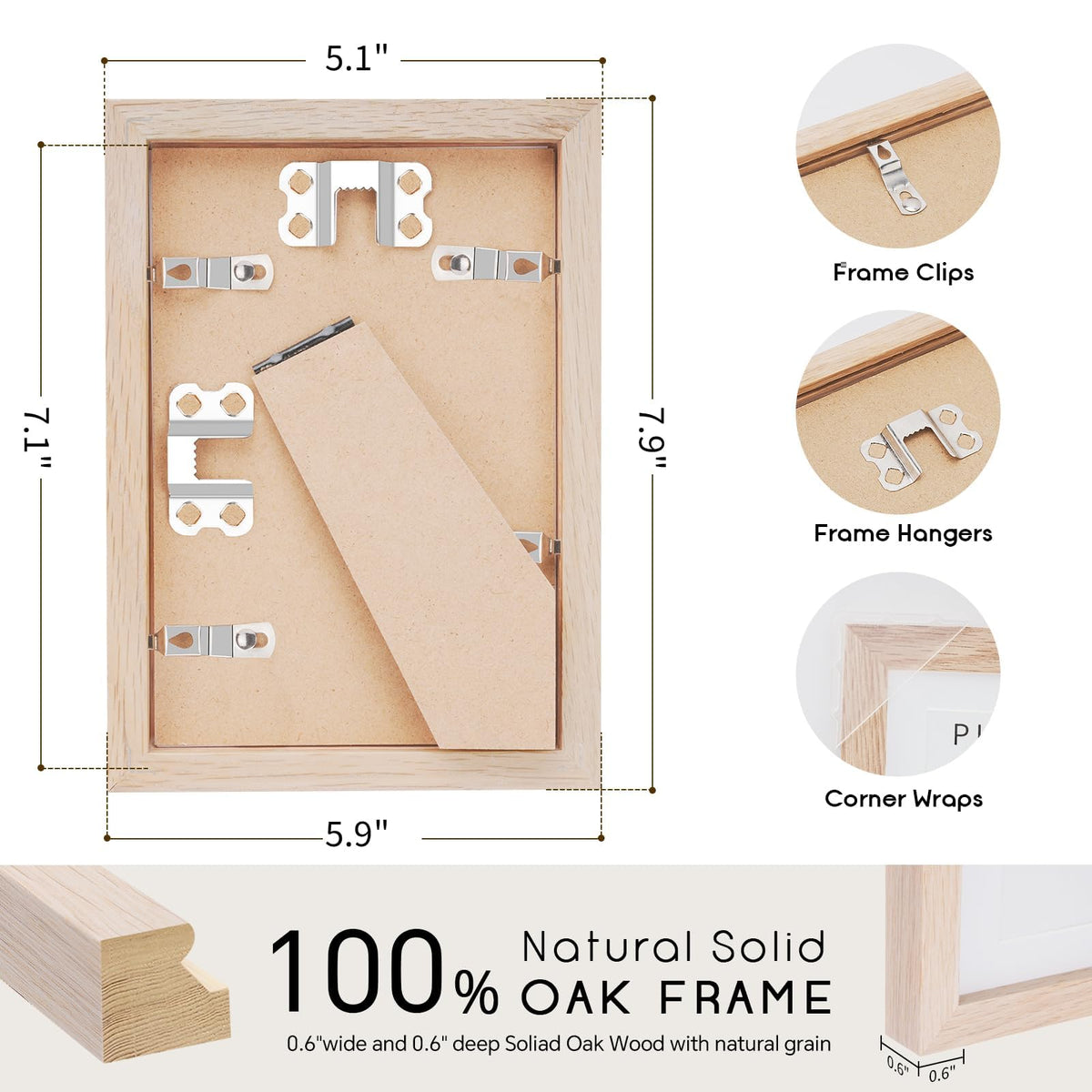 5x7 Solid Oak Wood Picture Frames (3 Count)