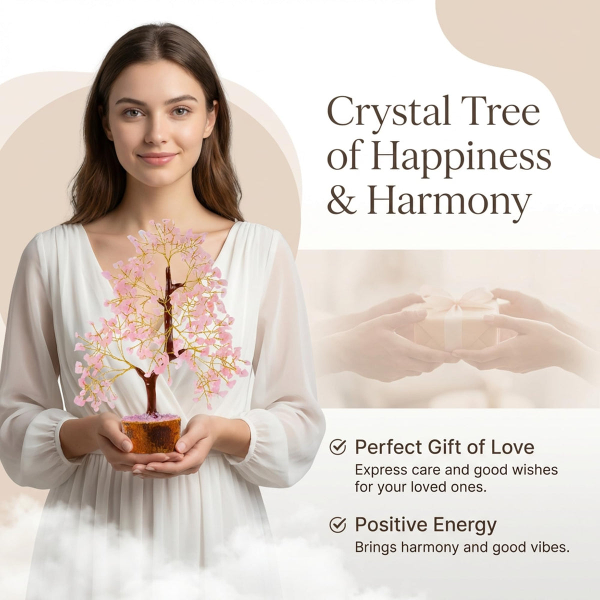 Crystal Tree of Life Rose Quartz Healing Crystal Trees for Home & Office Decor