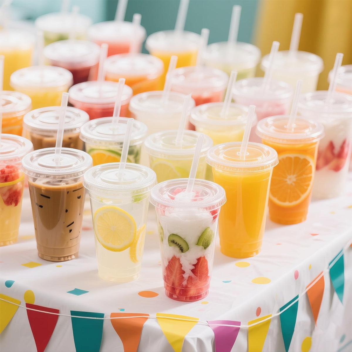 32 oz Clear Plastic Cups with Lids and Jumbo Straws (50 Count)