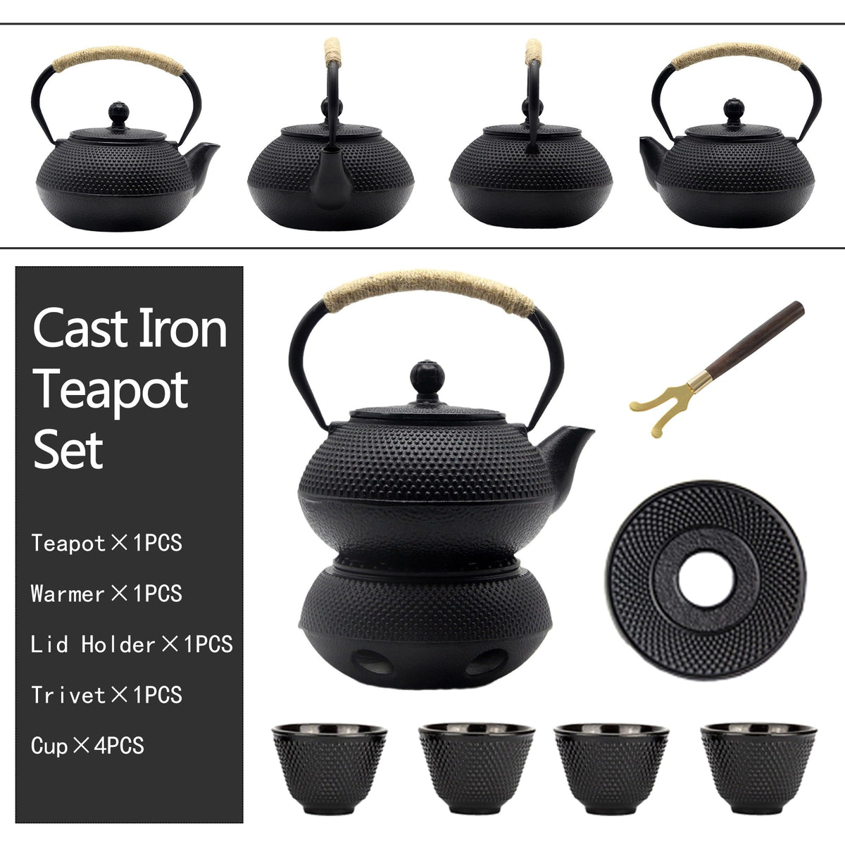 30.4oz Small Cast Iron Teapot Set with Candle Warmer